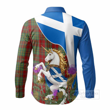 Leask Scottish Tartan Crest Unicorn Heritage Long Sleeve Button Shirts - Tartan Vibes Clothing
