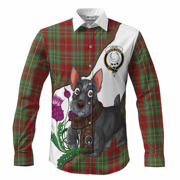Leask Scottish Terrier Tartan Crest Long Sleeve Button Shirts Thistle Heritage Art