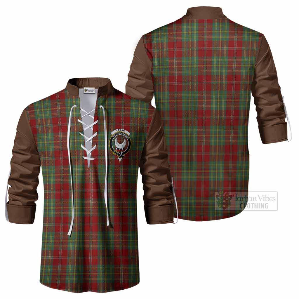 Leask Tartan Accent Ghillie Shirt with Family Crest