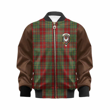 Leask Tartan Accent Kid Bomber Jacket with Family Crest