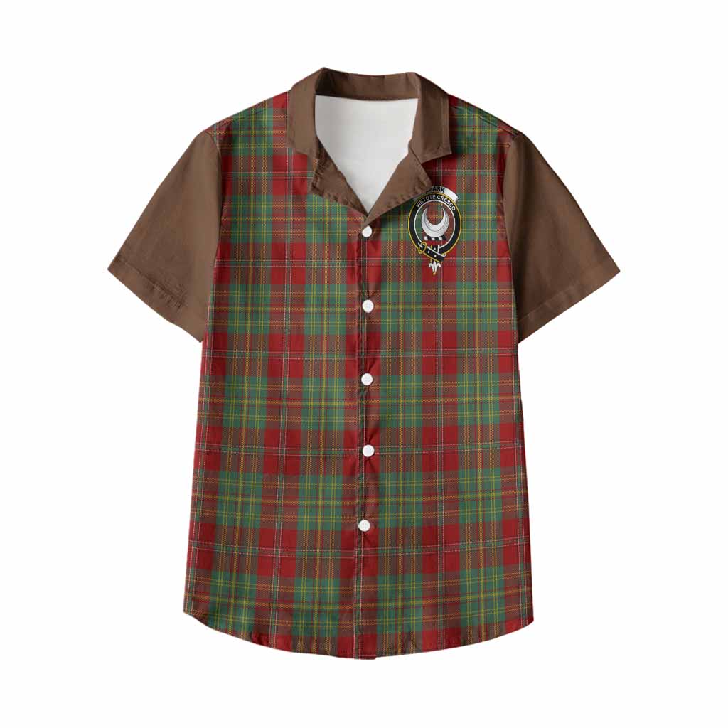 Leask Tartan Accent Kid Hawaiian Shirt with Family Crest