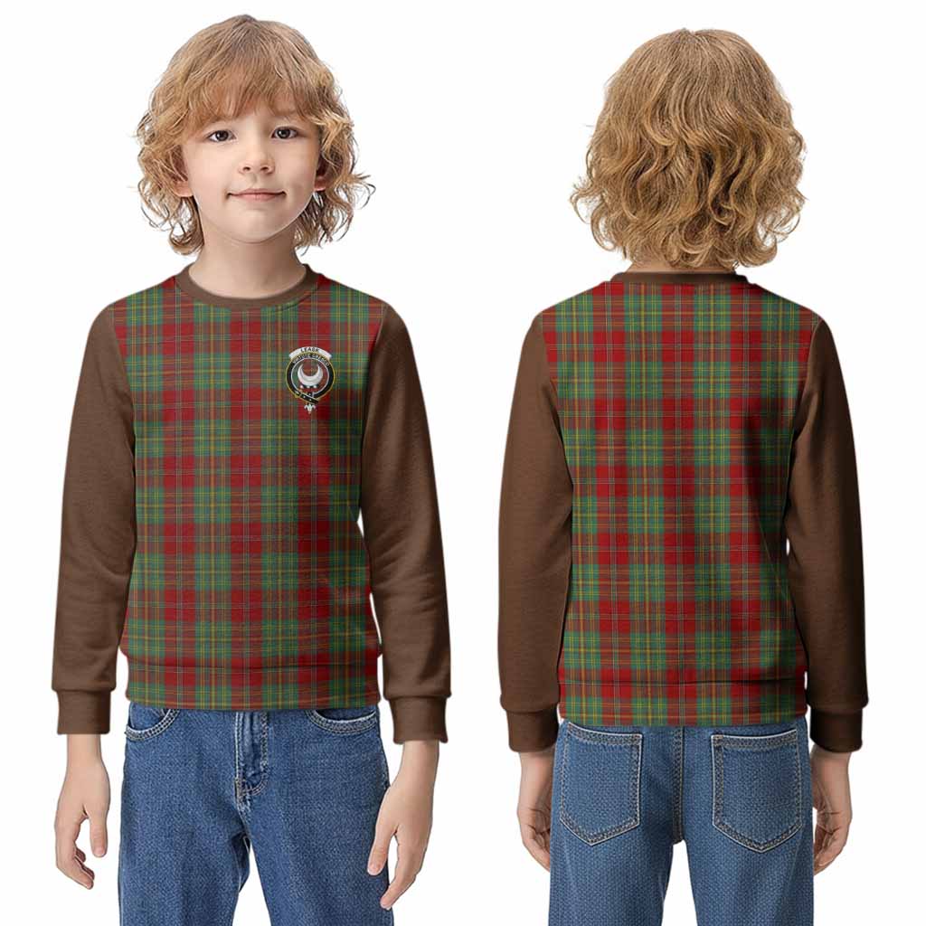 Leask Tartan Accent Kid Knitted Sweatshirt with Family Crest