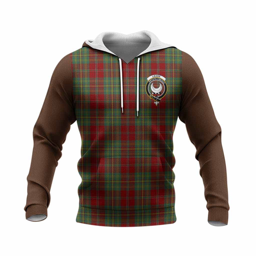 Leask Tartan Accent Knitted Hoodie with Family Crest