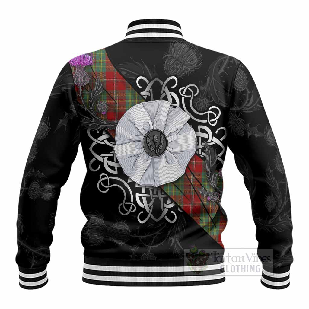 Leask Tartan Baseball Jacket Jacobite White Rose - Tartan Vibes Clothing