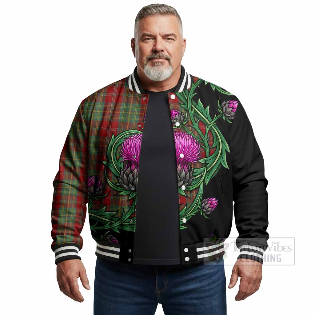 Leask Tartan Baseball Jacket Resilient Scottish Thistle - Tartan Vibes Clothing