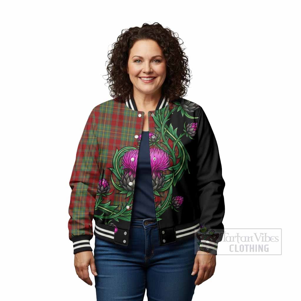 Leask Tartan Baseball Jacket Resilient Scottish Thistle - Tartan Vibes Clothing