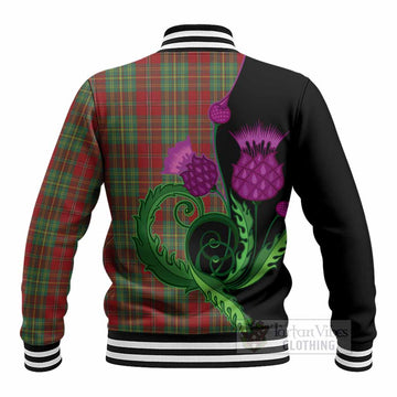 Leask Tartan Baseball Jacket Traditional Scottish Thistle