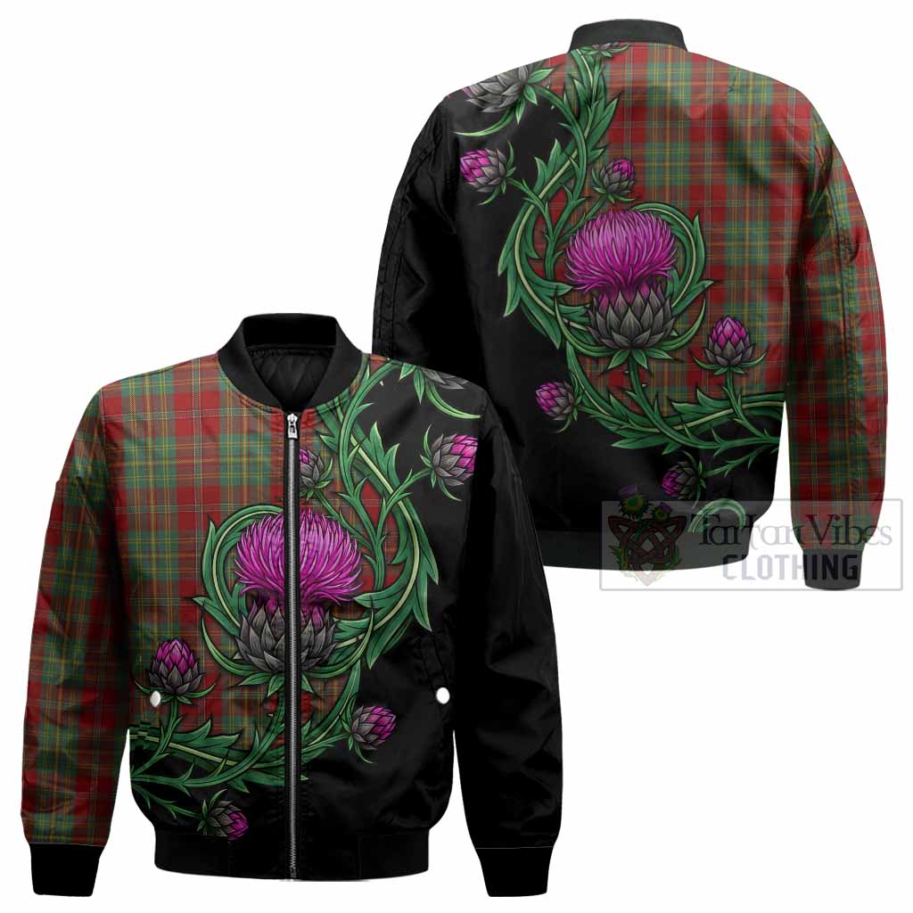 Leask Tartan Bomber Jacket Resilient Scottish Thistle - Tartan Vibes Clothing