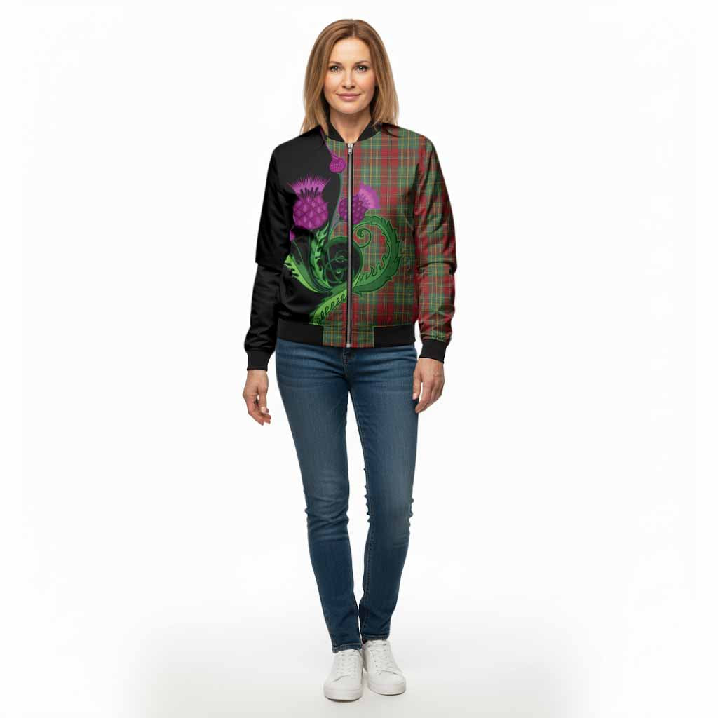 Leask Tartan Bomber Jacket Traditional Scottish Thistle
