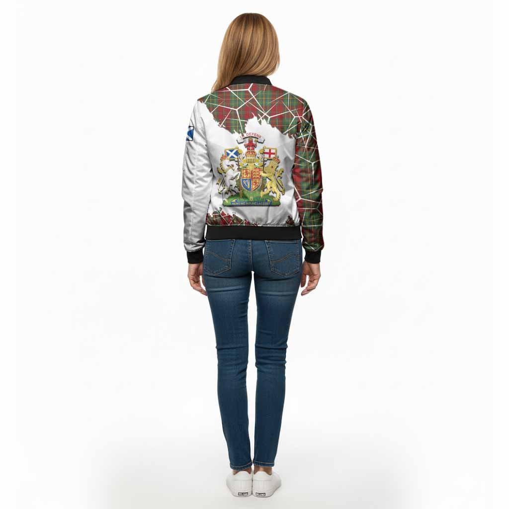 Leask Tartan Bomber Jacket with Family Crest and Lion Rampant Grunge Style