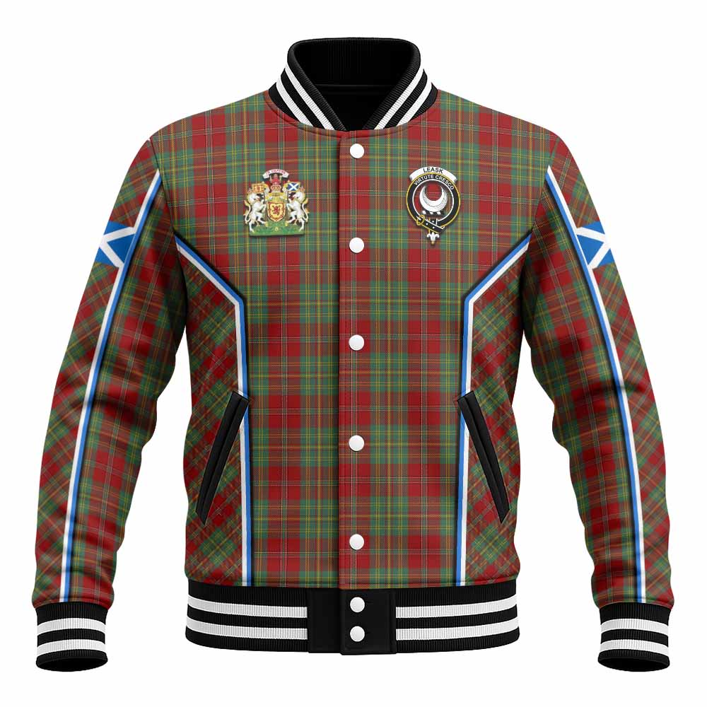 Leask Tartan Crest Baseball Jacket Scotland Coat of Arm Flag Style - Tartan Vibes Clothing