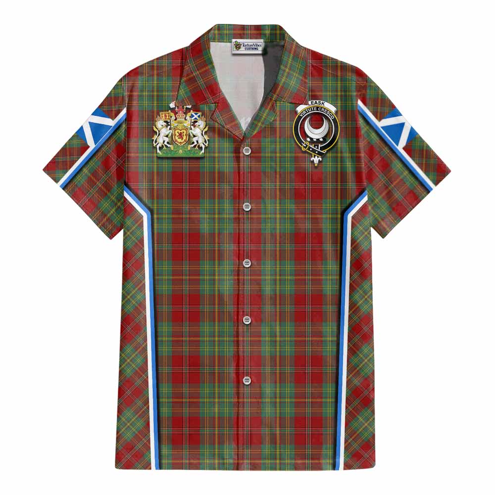 Leask Tartan Crest Cotton Hawaiian Shirt Scotland Coat of Arm Flag Style - Tartan Vibes Clothing