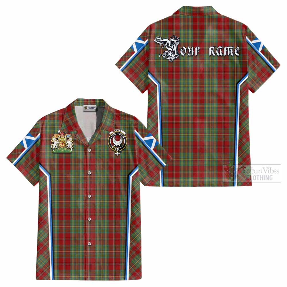 Leask Tartan Crest Cotton Hawaiian Shirt Scotland Coat of Arm Flag Style - Tartan Vibes Clothing