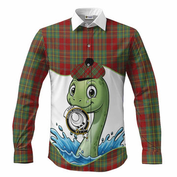 Leask Tartan Crest Cute Nessie Long Sleeve Button Shirts Scottish Loch Ness Monster