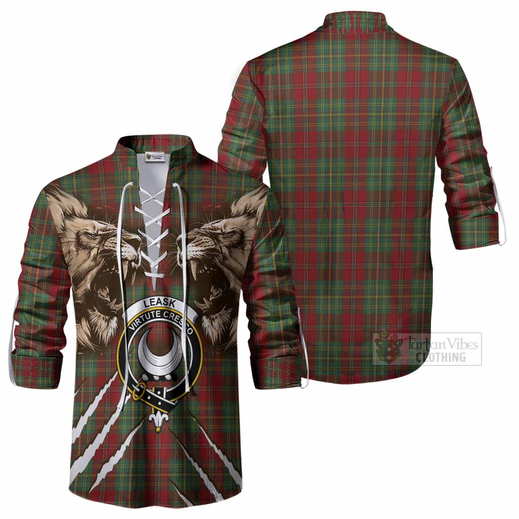 Leask Tartan Crest Ghillie Shirt Ferocious Lion Style