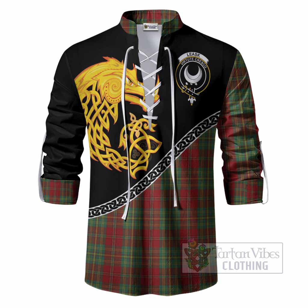 Leask Tartan Crest Ghillie Shirt Legendary Dragon Knot Half Style
