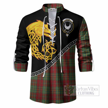 Leask Tartan Crest Ghillie Shirt Legendary Dragon Knot Half Style