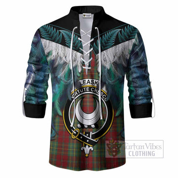 Leask Tartan Crest Ghillie Shirt New Zealand Maori Korowai Cloak