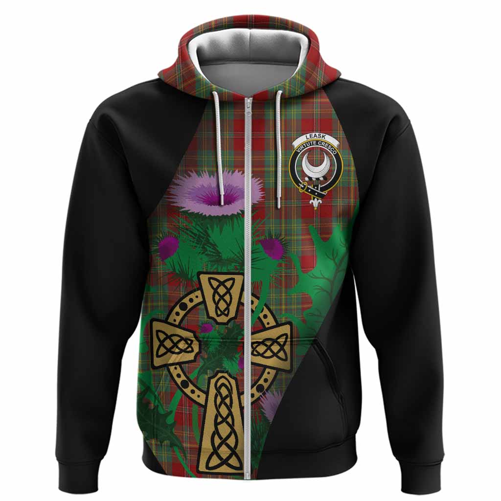 Leask Tartan Crest Hoodie Celtic Cross Thistle Flowers