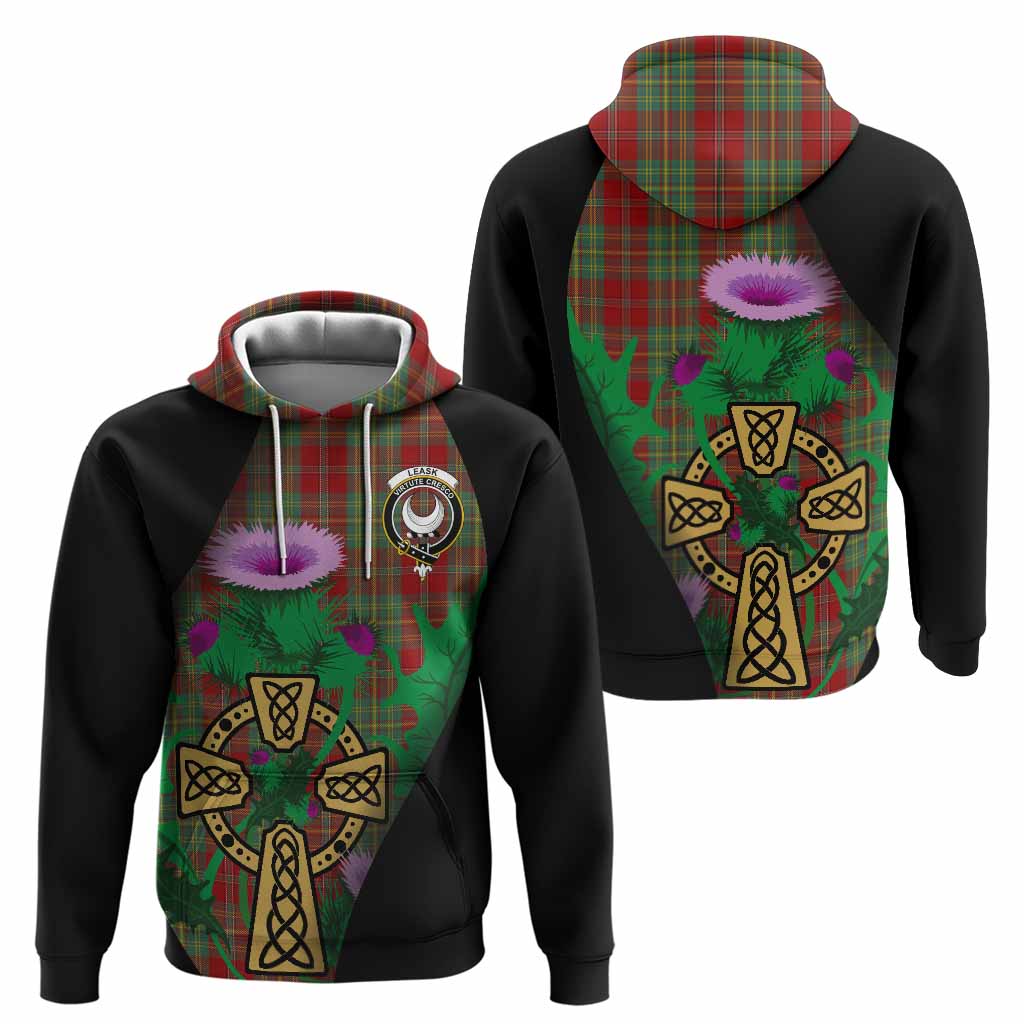 Leask Tartan Crest Hoodie Celtic Cross Thistle Flowers