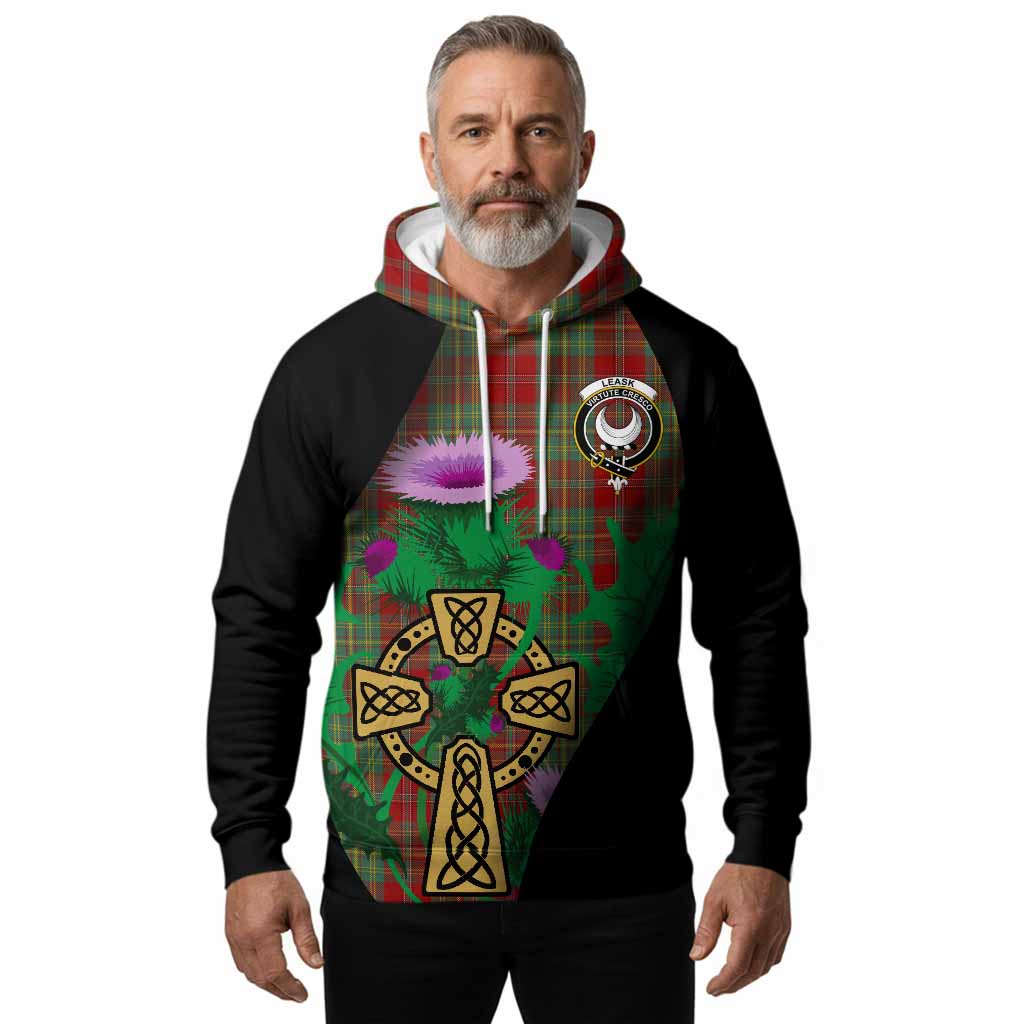 Leask Tartan Crest Hoodie Celtic Cross Thistle Flowers