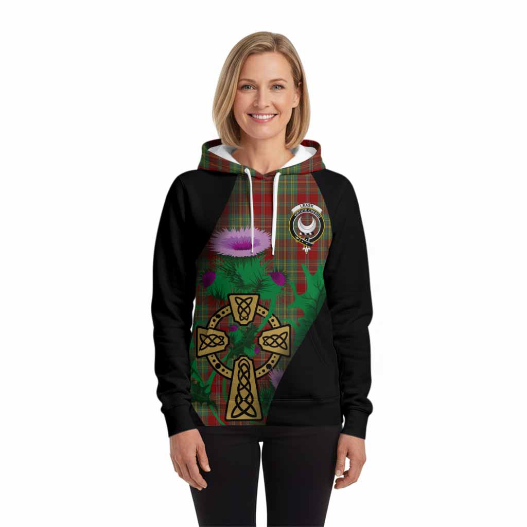 Leask Tartan Crest Hoodie Celtic Cross Thistle Flowers