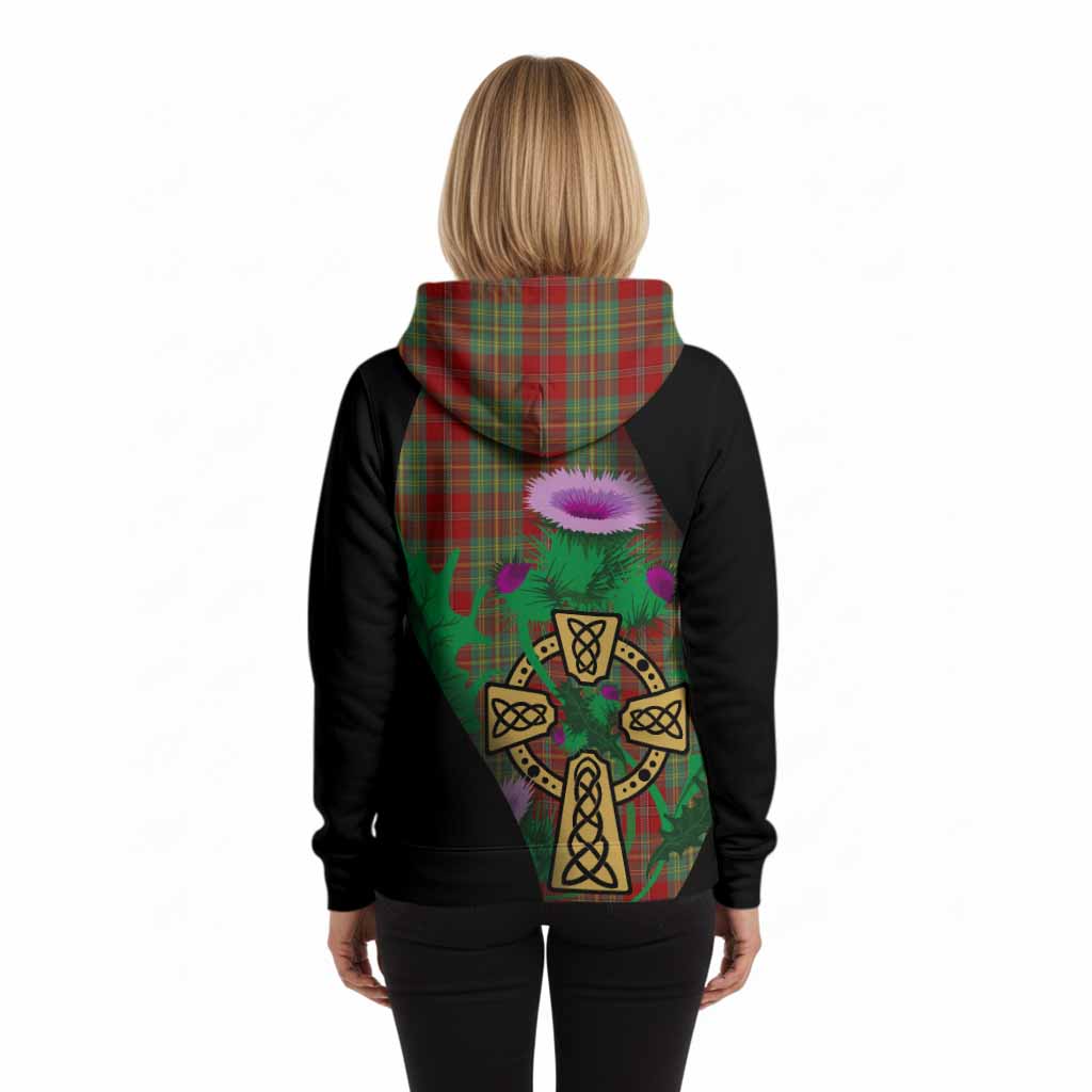 Leask Tartan Crest Hoodie Celtic Cross Thistle Flowers