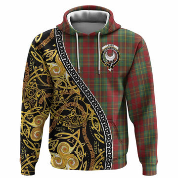 Leask Tartan Crest Hoodie Celtic Knot and Triple Trickle Spiral Symbols