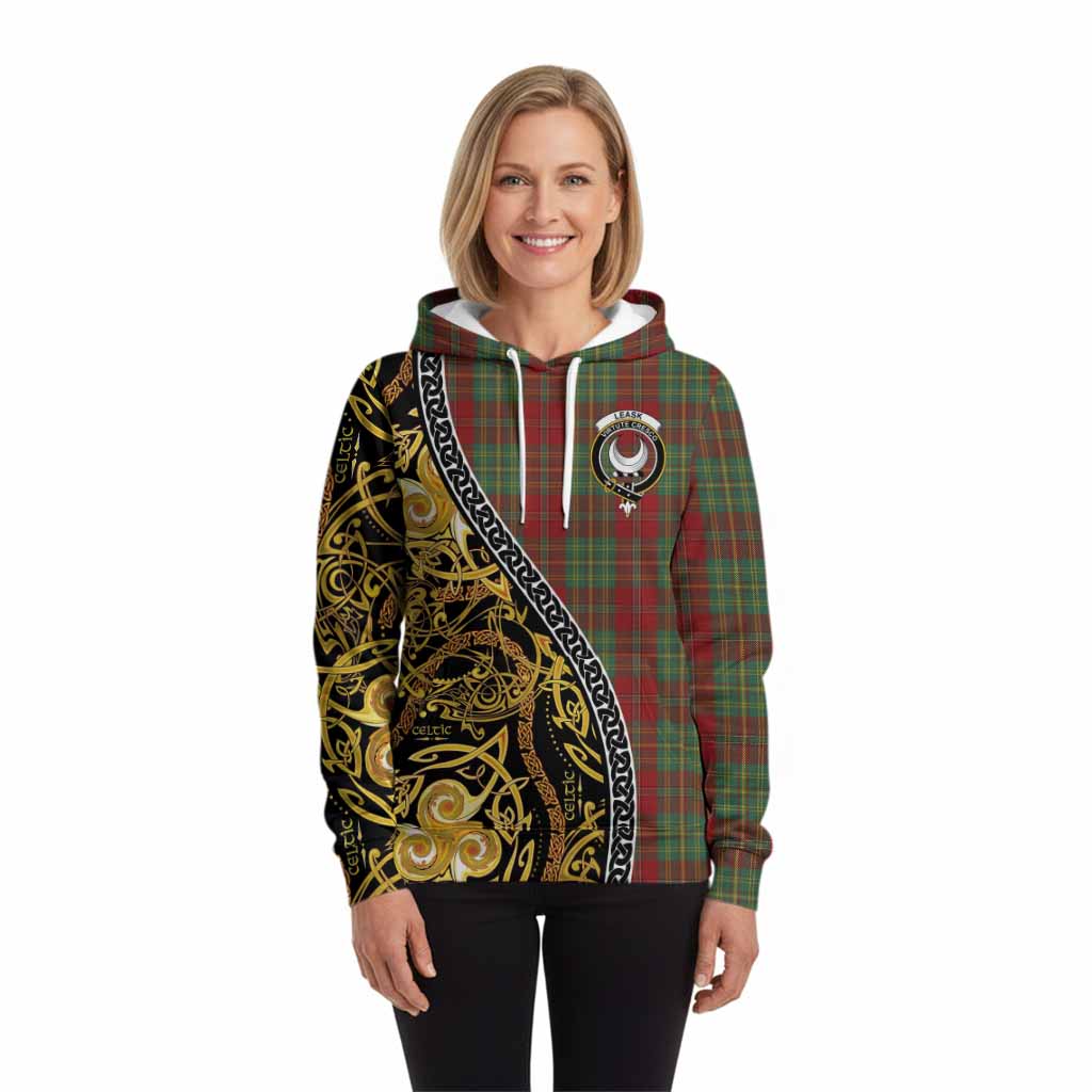 Leask Tartan Crest Hoodie Celtic Knot and Triple Trickle Spiral Symbols