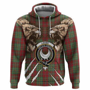 Leask Tartan Crest Hoodie Ferocious Lion Style