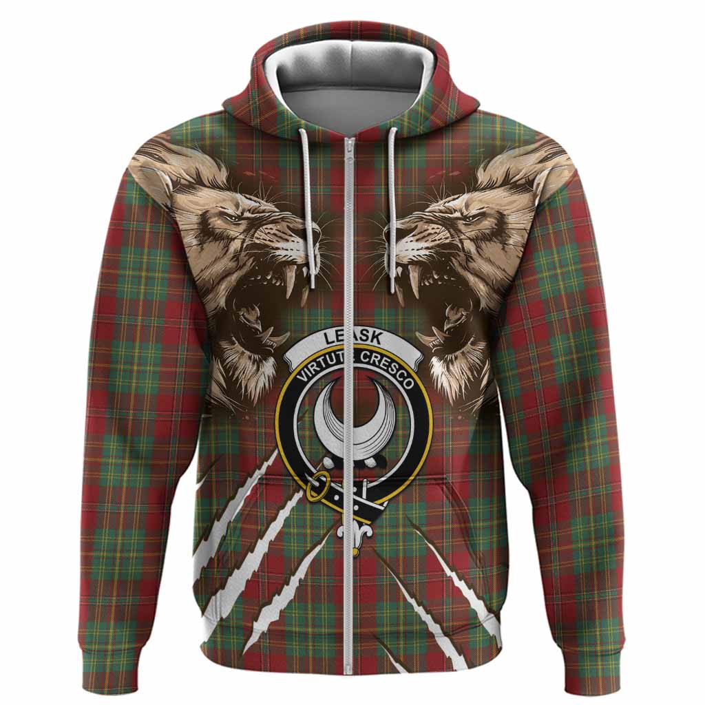 Leask Tartan Crest Hoodie Ferocious Lion Style