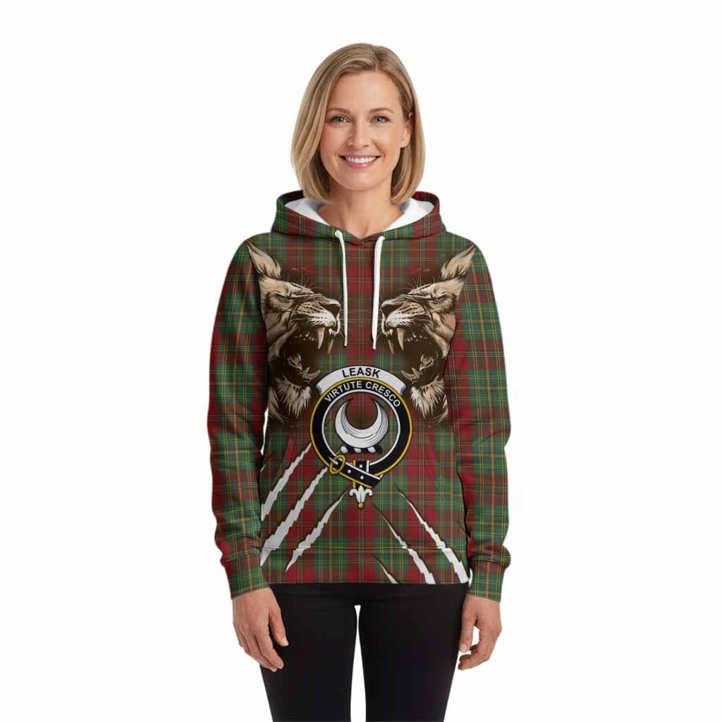 Leask Tartan Crest Hoodie Ferocious Lion Style