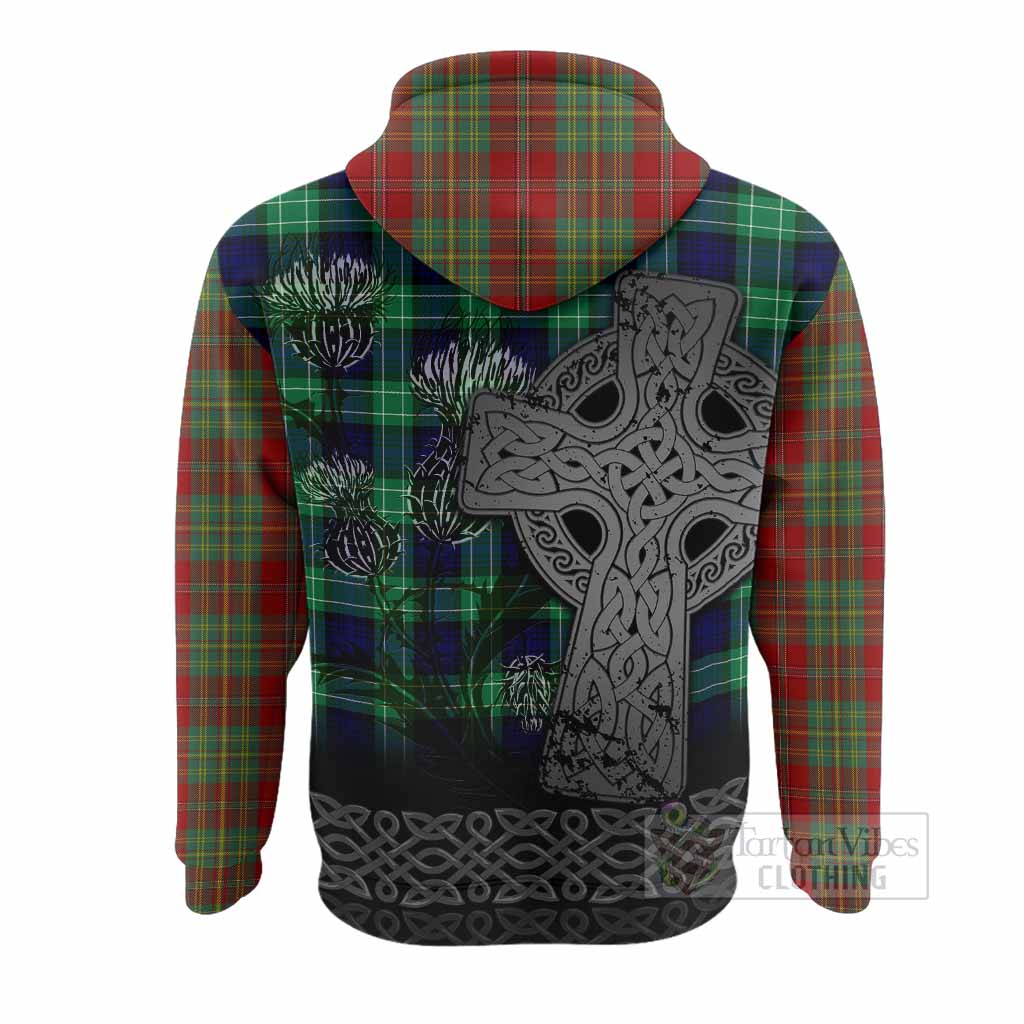 Leask Tartan Crest Hoodie Grunge Celtic Cross Scottish Thistle