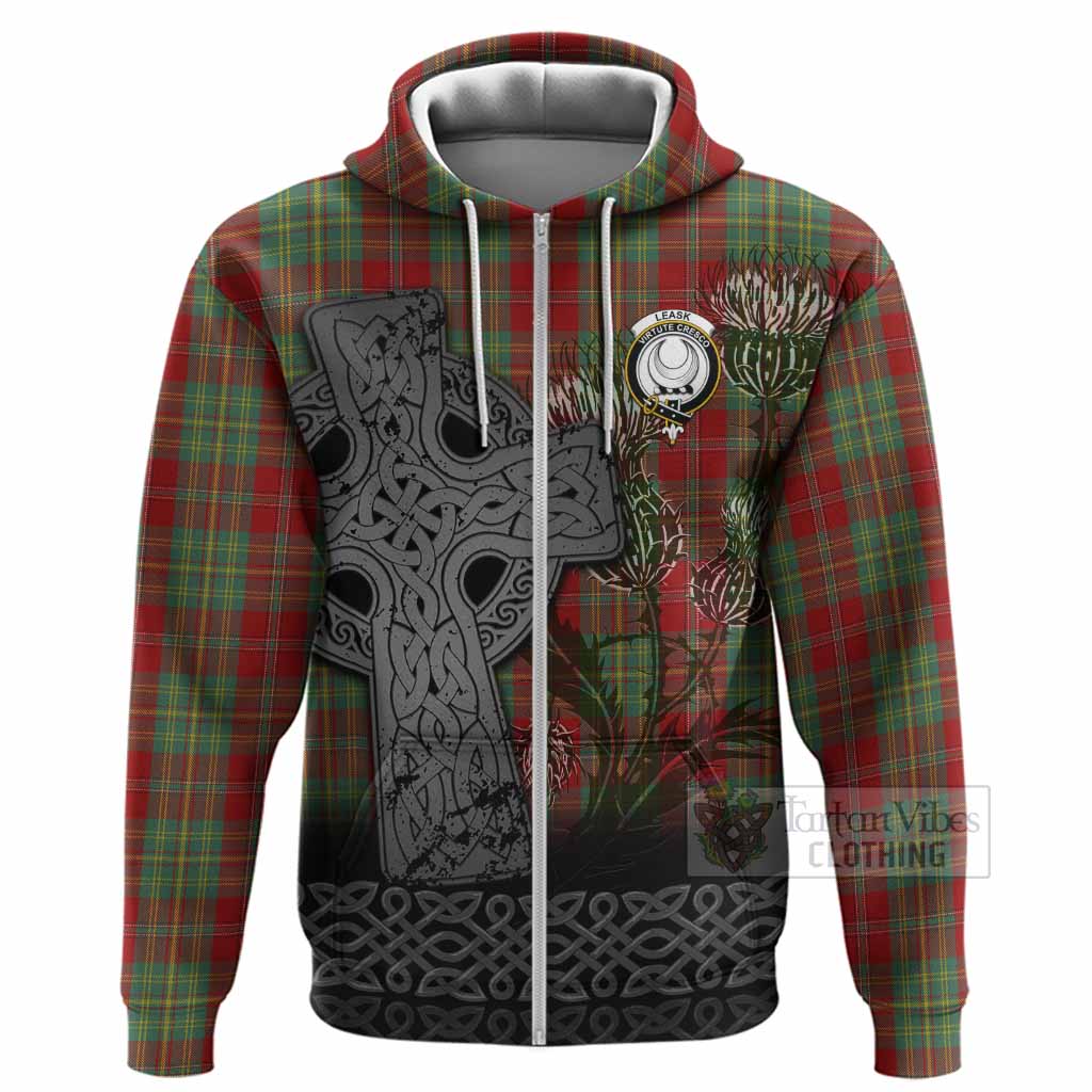 Leask Tartan Crest Hoodie Grunge Celtic Cross Scottish Thistle