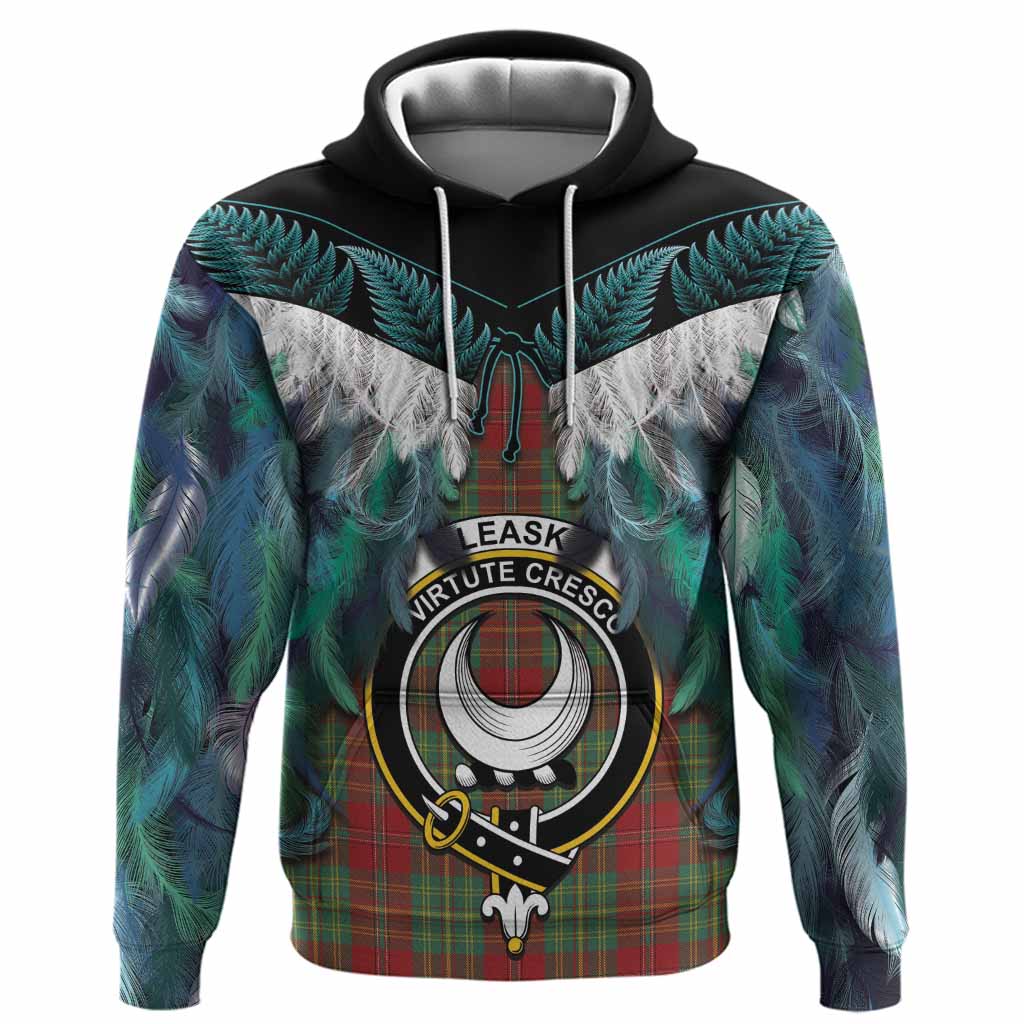 Leask Tartan Crest Hoodie New Zealand Maori Korowai Cloak