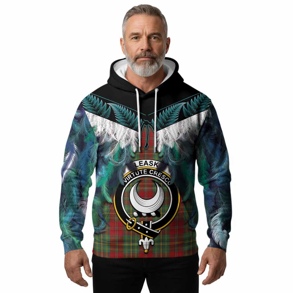 Leask Tartan Crest Hoodie New Zealand Maori Korowai Cloak