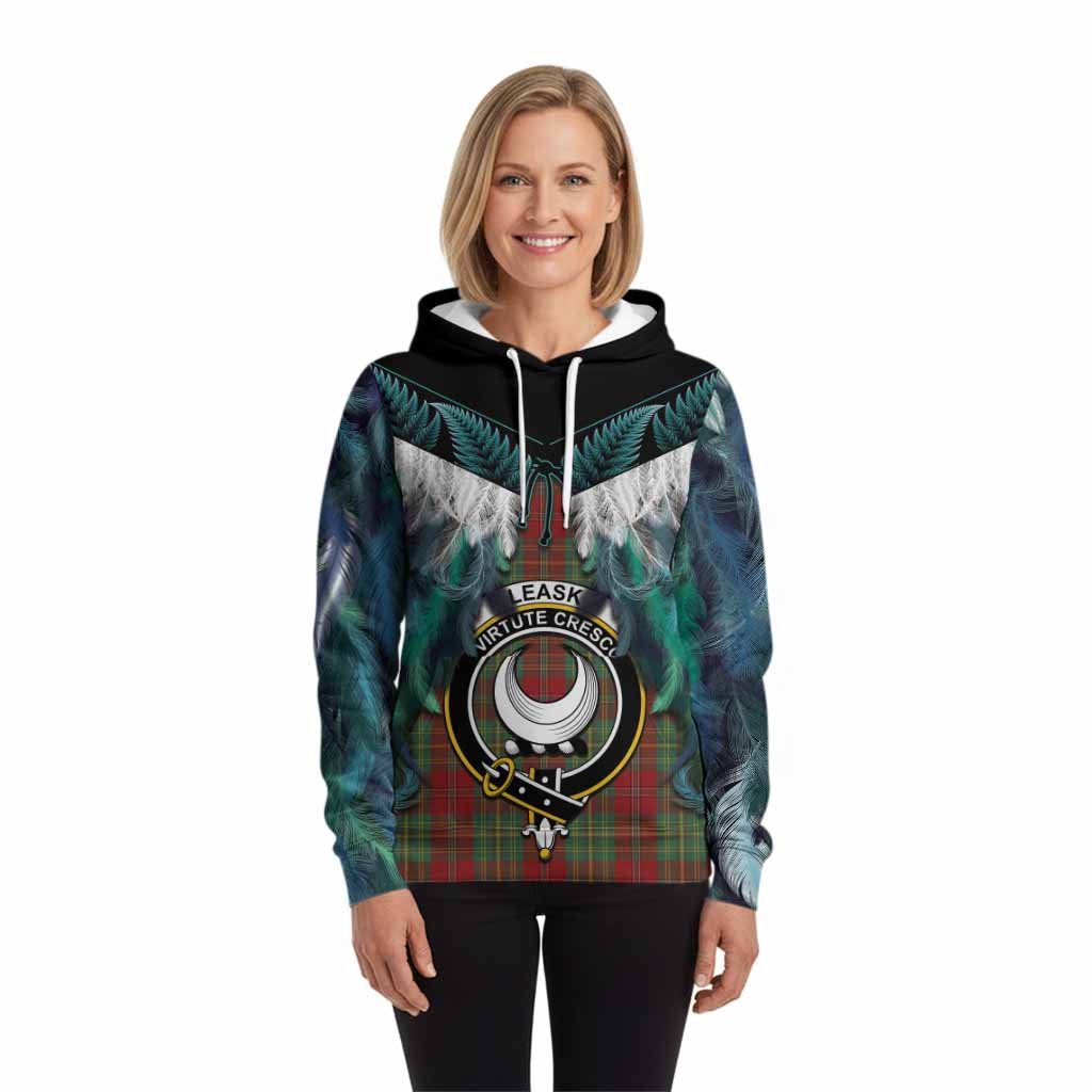 Leask Tartan Crest Hoodie New Zealand Maori Korowai Cloak