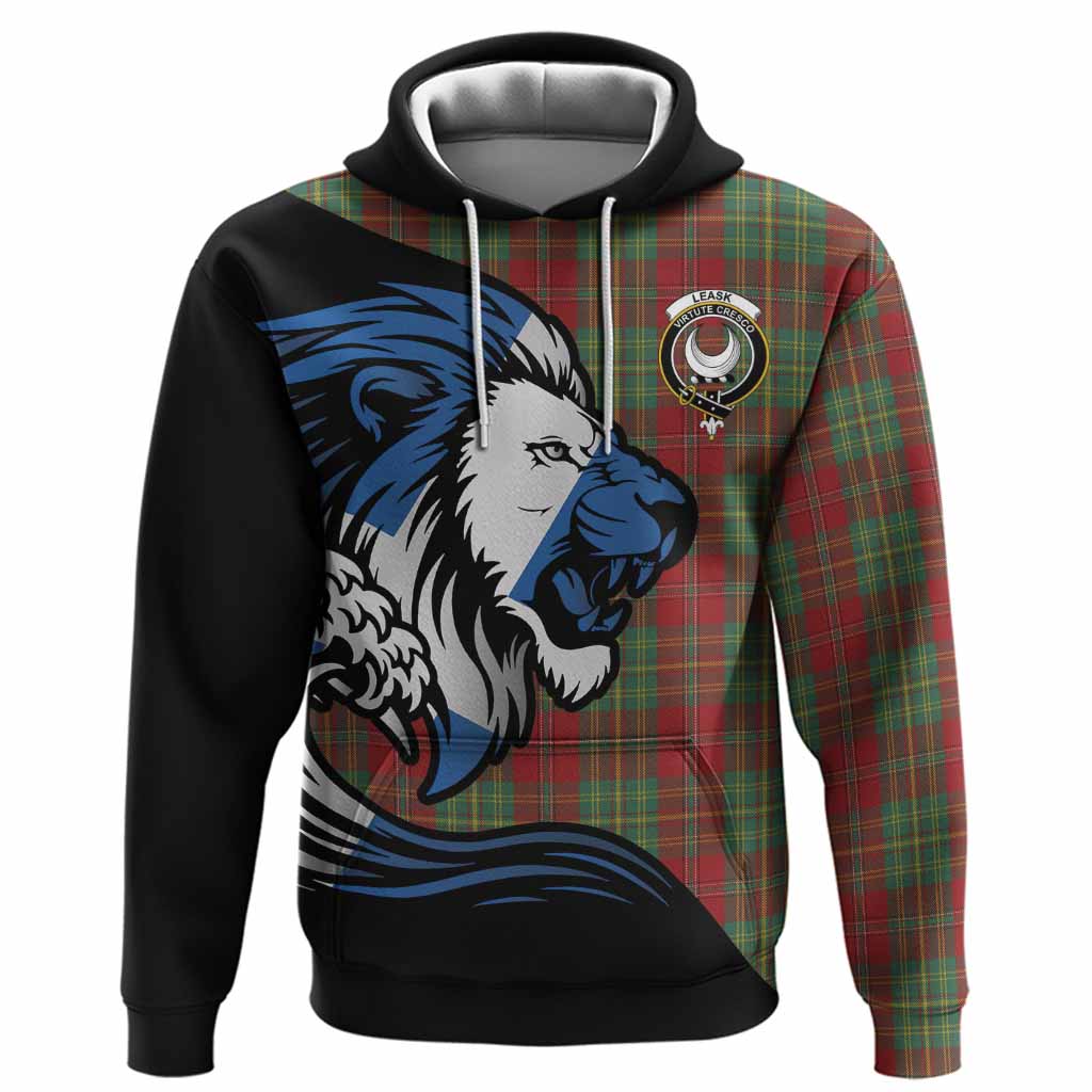 Leask Tartan Crest Hoodie Scottish Golden Lions Wave Flow