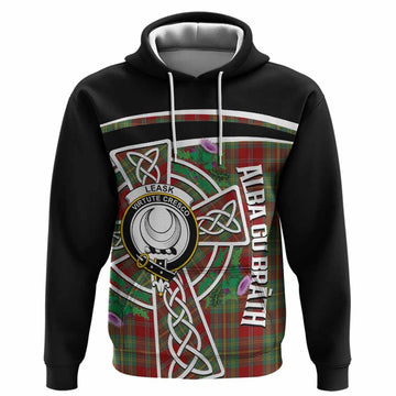 Leask Tartan Crest Hoodie Scottish Thistle Celtic Cross Alba Gu Brath