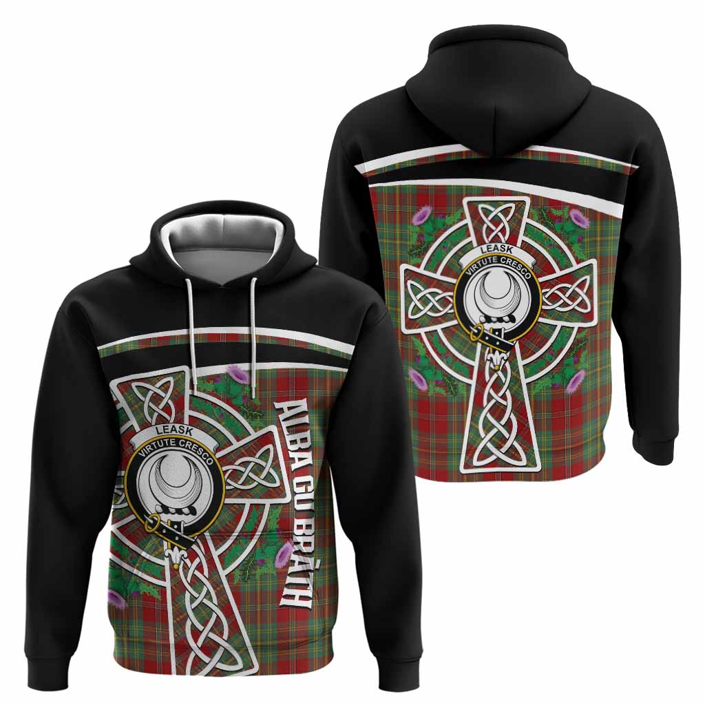 Leask Tartan Crest Hoodie Scottish Thistle Celtic Cross Alba Gu Brath