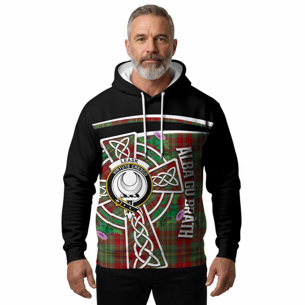 Leask Tartan Crest Hoodie Scottish Thistle Celtic Cross Alba Gu Brath