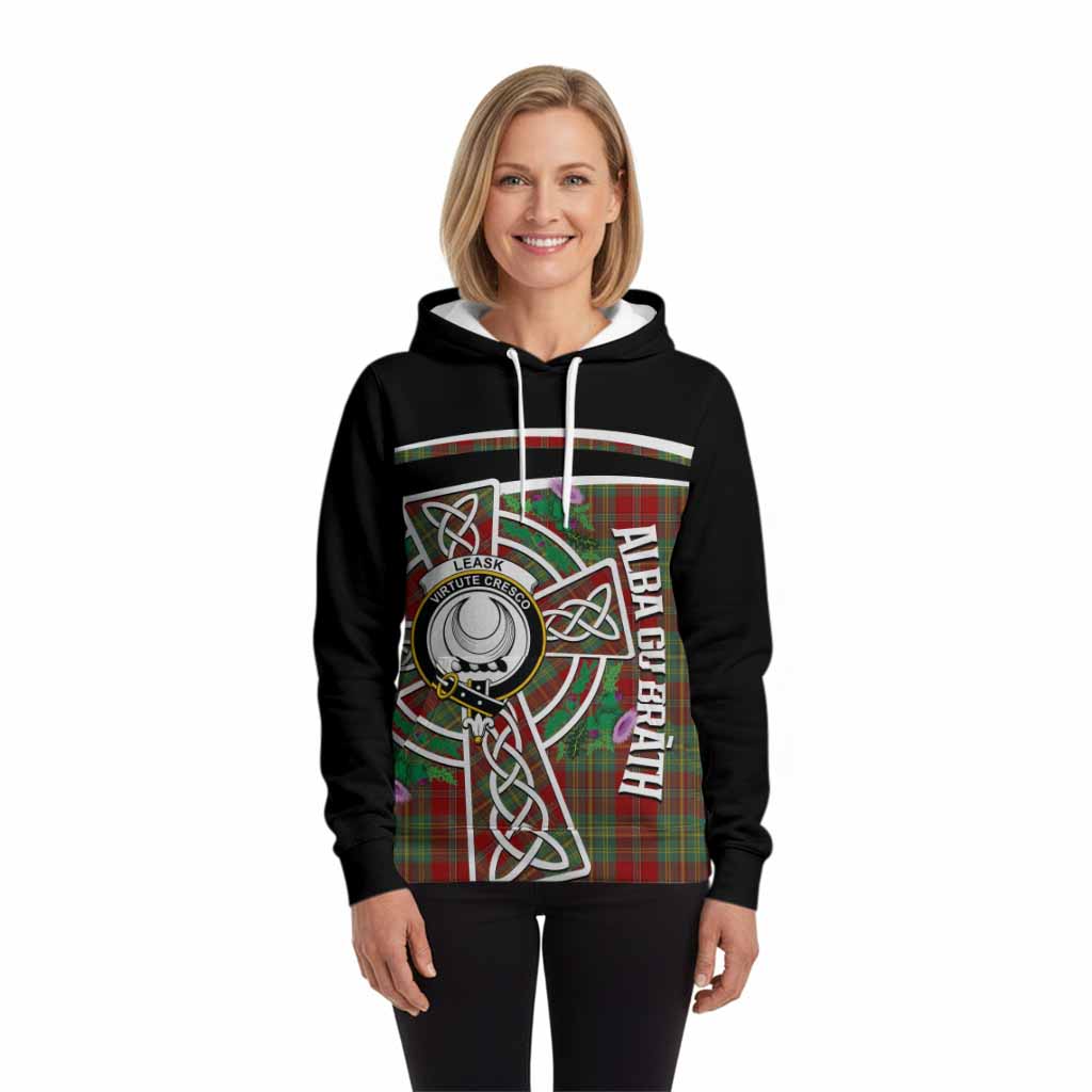 Leask Tartan Crest Hoodie Scottish Thistle Celtic Cross Alba Gu Brath
