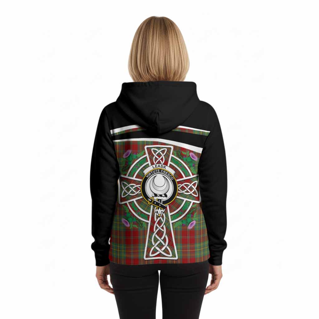 Leask Tartan Crest Hoodie Scottish Thistle Celtic Cross Alba Gu Brath