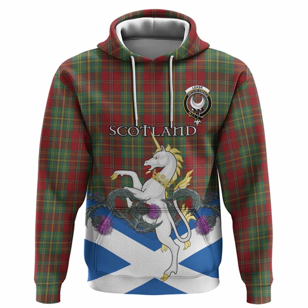 Leask Tartan Crest Hoodie Scottish Unicorn With Thistle