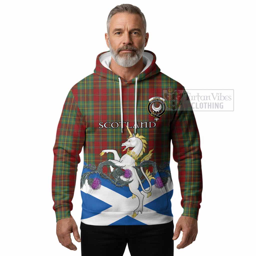 Leask Tartan Crest Hoodie Scottish Unicorn With Thistle