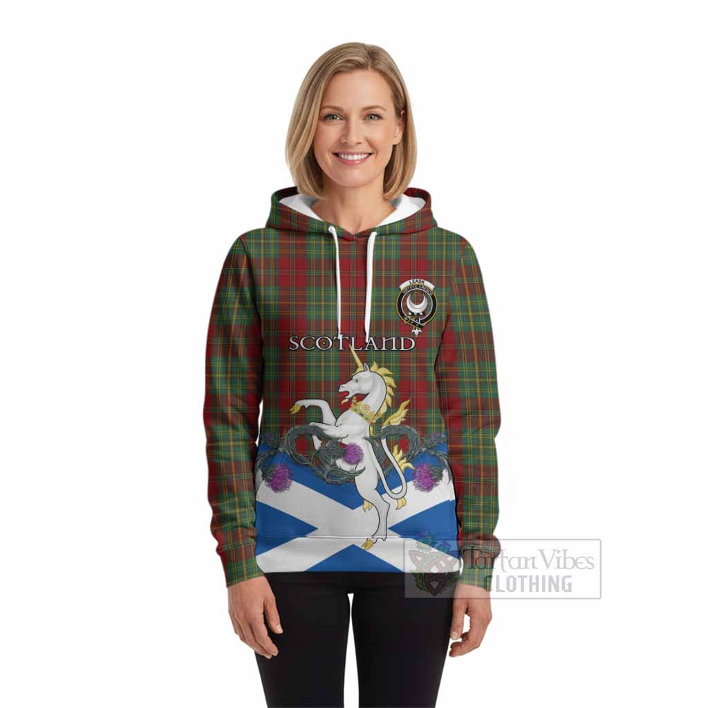 Leask Tartan Crest Hoodie Scottish Unicorn With Thistle