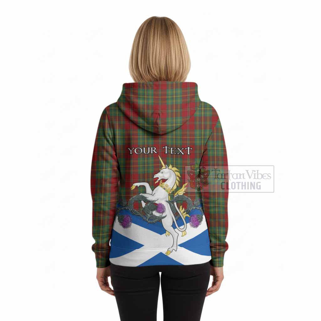 Leask Tartan Crest Hoodie Scottish Unicorn With Thistle