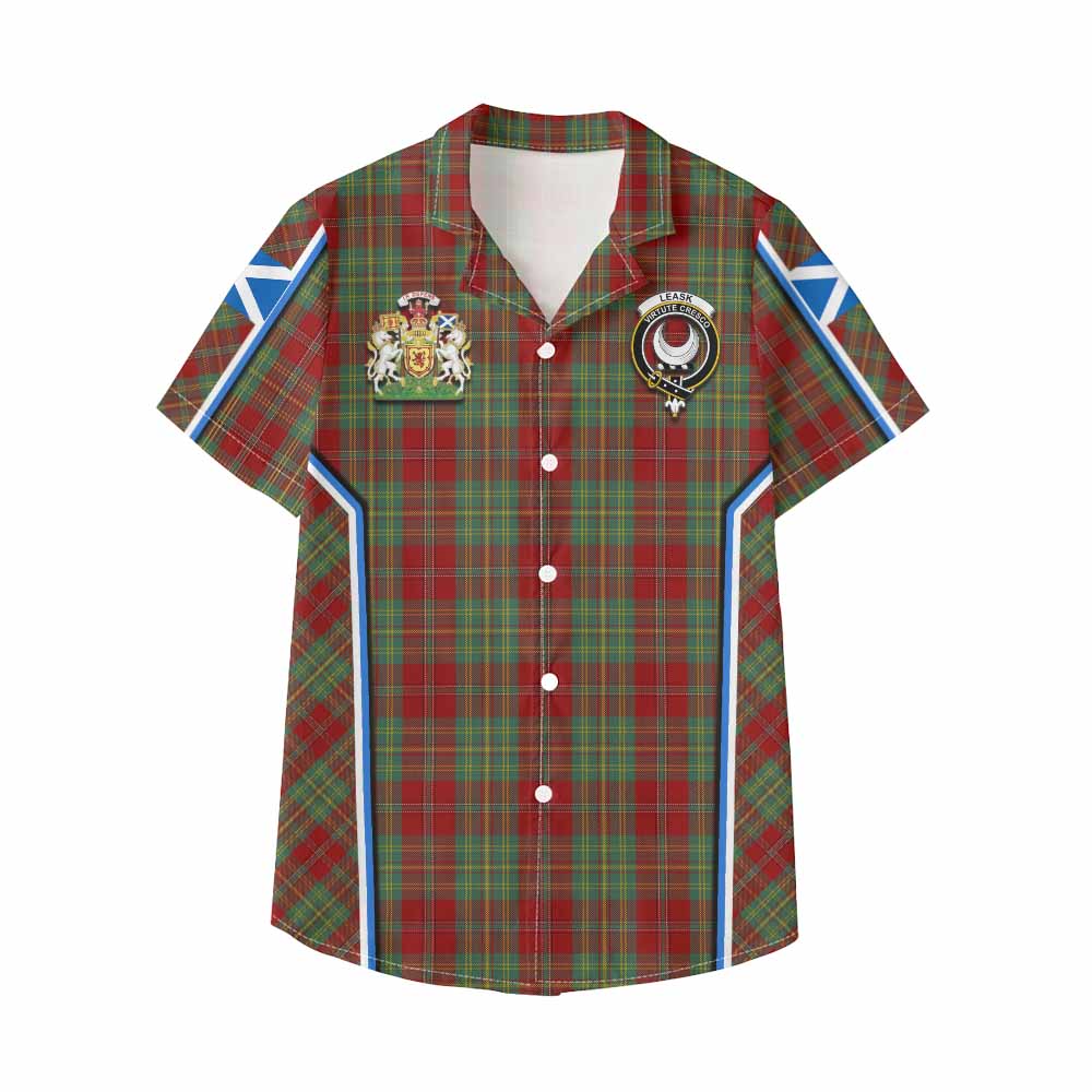 Leask Tartan Crest Kid Hawaiian Shirt Scotland Coat of Arm Flag Style - Tartan Vibes Clothing