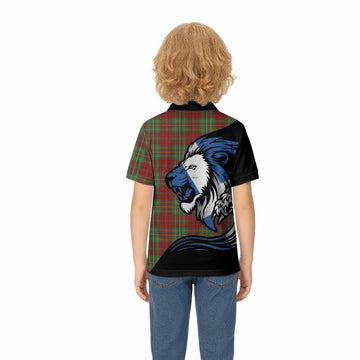 Leask Tartan Crest Kid Polo Shirt Scottish Golden Lions Wave Flow