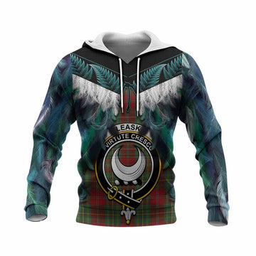Leask Tartan Crest Knitted Hoodie New Zealand Maori Korowai Cloak